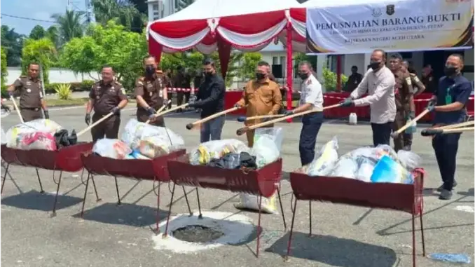 Pemusnahan Barang Bukti 77 Perkara di Aceh Utara: Upaya Memerangi Narkotika dan Kejahatan