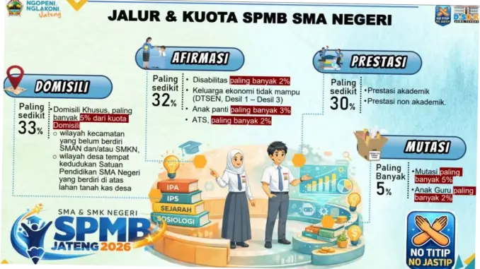 SPMB Jateng 2026: Kuota Jalur Prestasi Capai 30 Persen, Ini Ketentuannya